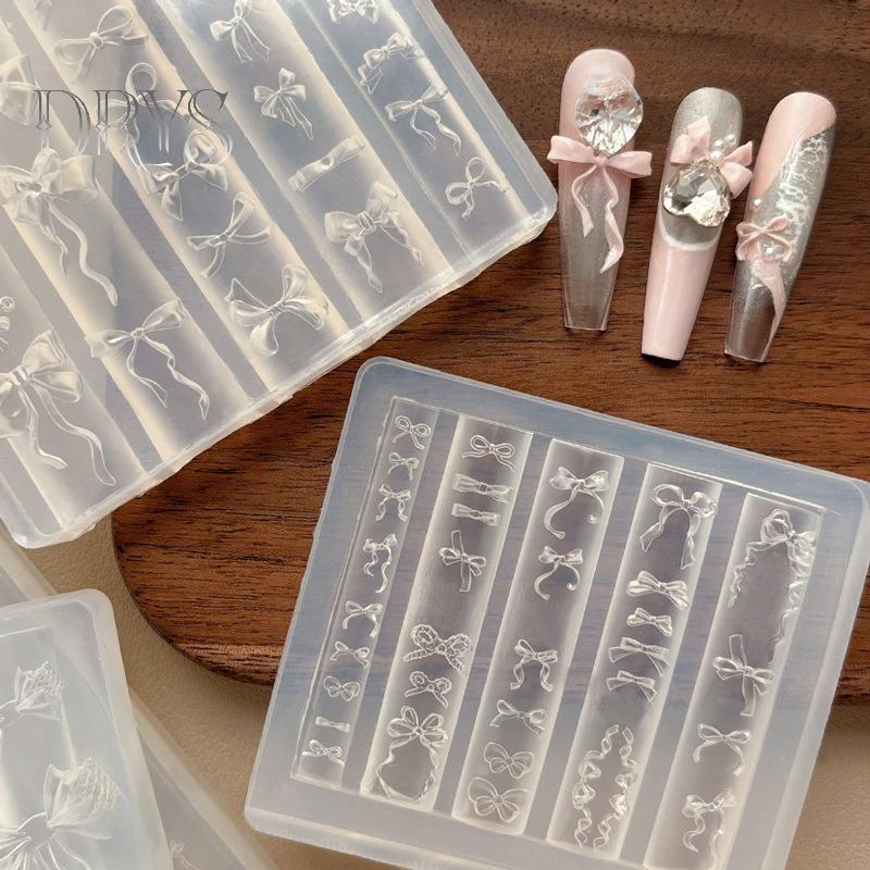 (TFT) 3D Ruy Băng Nơ Hình Khuôn Dập Stencils UV Gel Ba Lan Khuôn Nghệ Thuật Silicon Khắc Khuôn DIY Thiết Kế Móng Tay Charm Trang Trí MỚI