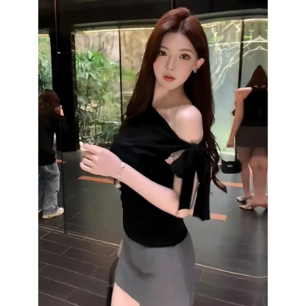 Áo Kiểu Croptop Trễ Vai Kèm Dây Buộc Nơ Nữ Siêu Tôn Dáng - Sam botique