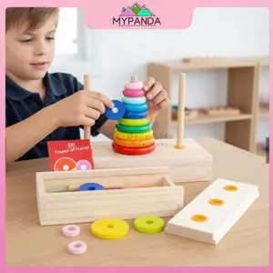 MYPANDA 8 Nhẫn Tháp Hà Nội Đồ Chơi Bằng Gỗ Học Tập 8 Tầng Tháp Cầu Vồng Áo Xây Dựng