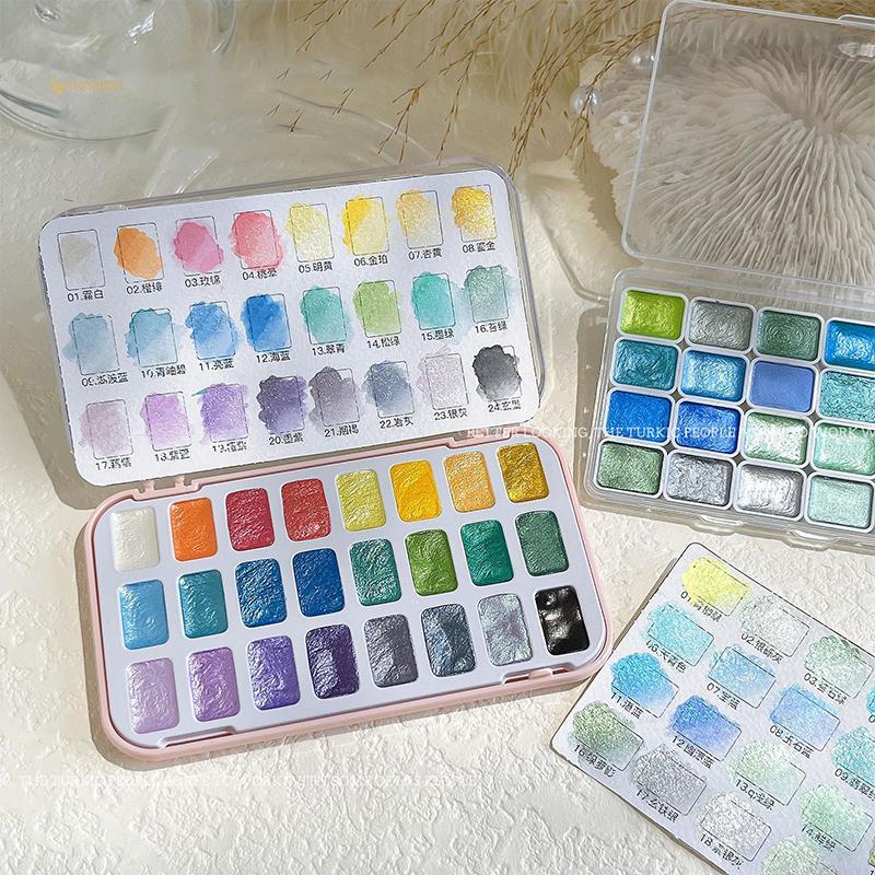MUQV 24 Màu Móng Tay Chắc Chắn Sắc Tố Aurora Ngọc Trai Móng Tay Nghệ Thuật Màu Nước Bảng Kim Loại Sơn Vẽ Chrome Thạch Anh Bột Móng Tay Gradie n