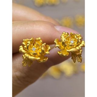 Bông tai hoa mẫu đơn kim cương lấp lánh, thiết kế cổ điển, phù hợp mọi dịp
