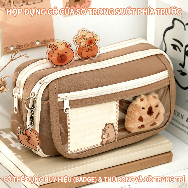 Túi Đựng Bút Capybara Dung Tích Lớn - Thiết Kế Dễ Thương Nhiều Ngăn, Vải Canvas Chống Nước Cao Cấp