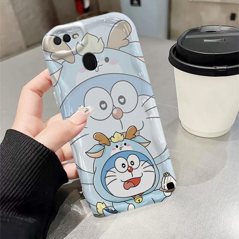 Vỏ Silicon Hoạt Hình Cho OPPO A5S A7 A12 F9 F9 Pro Phụ Kiện 3D Vỏ Điện Thoại Mềm Cặp Đôi Doremon Chống Sốc Mặt Sau