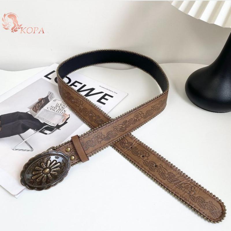 KOPA Thắt lưng rộng boho chất liệu da PU màu nâu vintage, phù hợp với quần jean và style phương tây