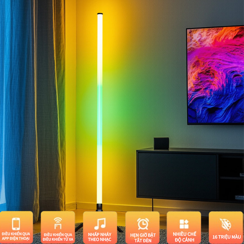 Đèn sàn góc tường tối giản, decor phòng ngủ sang trọng, cắm USB tiện lợi, đèn LED hiện đại