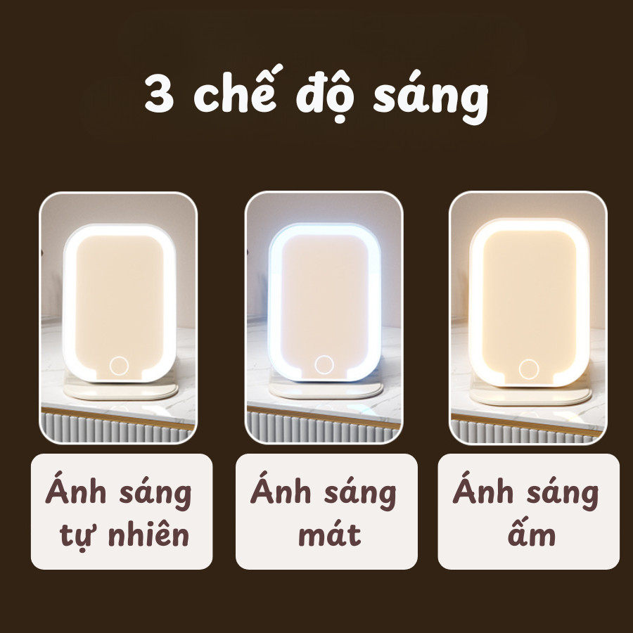 Gương LED Trang Điểm 3 Chế Độ Sáng - Gương Hoạt Hình Dễ Thương Trang Trí Bàn Học, Ký Túc Xá DINO