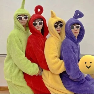 Teletubbies Hoạt Hình Một Mảnh Bộ Đồ Ngủ Mùa Đông Sang Trọng Dày Ấm Áp Ngoài Mặc Cặp Đôi Nhà Quần Áo Động Vật