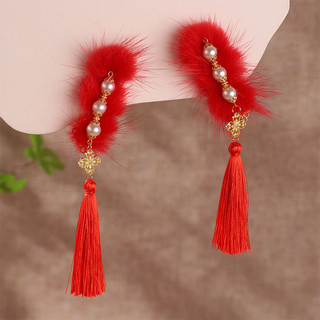 Kẹp tóc tua rua đỏ phong cách cổ đại Hanfu - phụ kiện tóc đẹp cho năm mới