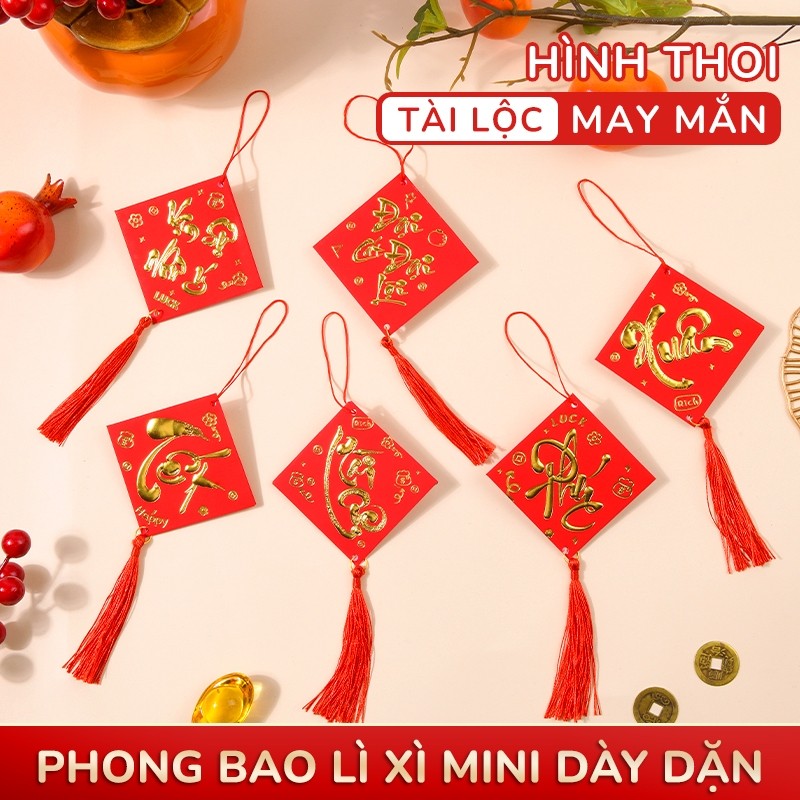 Bao lì xì treo trang trí Tết 2026, liễng treo rời kèm tua rua, phụ kiện treo nhà treo cây ngày Tết