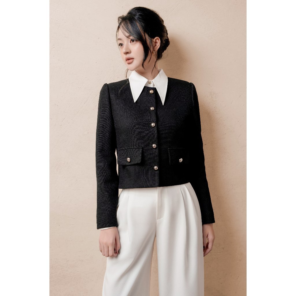 Áo khoác nữ ELLA DORA  dạ Tweed thiết kế 7 cúc kim loại dáng gọn thanh lịch phong cách công sở [K12]
