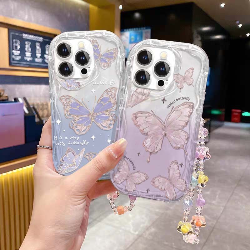 Bướm Hoa Có Dây Xích Treo Vỏ Cho Xiaomi 17 Max 15 Ultra 15T Pro Poco F7 Ultra M7 Pro Ốp Lưng Silicon Mềm