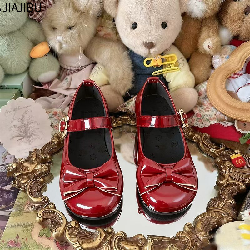 Size 33-46 Giày Công Chúa Gót Thấp Kiểu Pháp Cổ Điển, Kiểu Dáng Giản Dị, Có Nơ, Thích Hợp Cho Cosplay. 45 Giày Da Màu Đỏ/đen Mũi Tròn, Chống Trơn Trượt, Kiểu Dáng Học Sinh Anh Quốc. 44 Korean Fashion Platform Mary Jane Doll Shoes Giày Bệt JK Kiểu Nhật 43