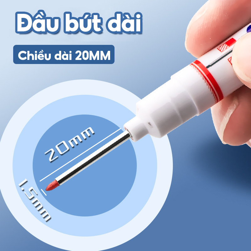 Bút đánh dấu lỗ sâu 20mm, đầu ngòi dài chắc chắn, mực đen/đỏ/xanh dương sắc sảo, dụng cụ cần thiết cho thợ mộc