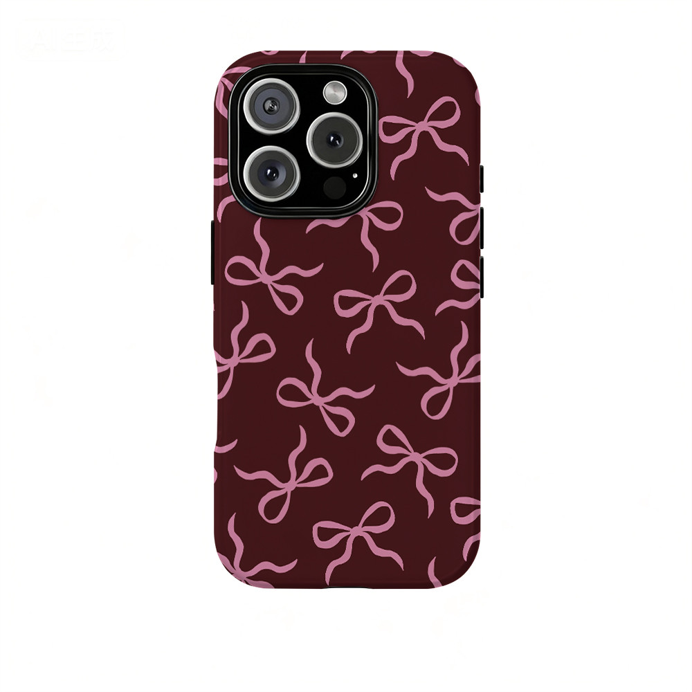 Họa tiết nơ màu đỏ rượu vang Thích hợp cho iPhone 17Promax 16Pro 15 11 12 13 14 xs XR 17Air Vỏ cứng hai lớp chống sốc NCNJ