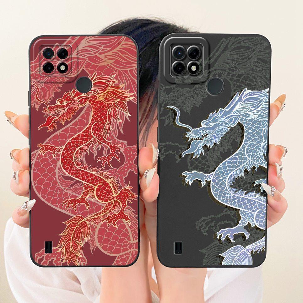 Mèo Trung Quốc Loogn Rồng Hoạt Hình Tranh Vỏ Cho Realme C21 C 21 Ốp Điện Thoại Silicon Mờ Mềm Trên Realme RMX3201