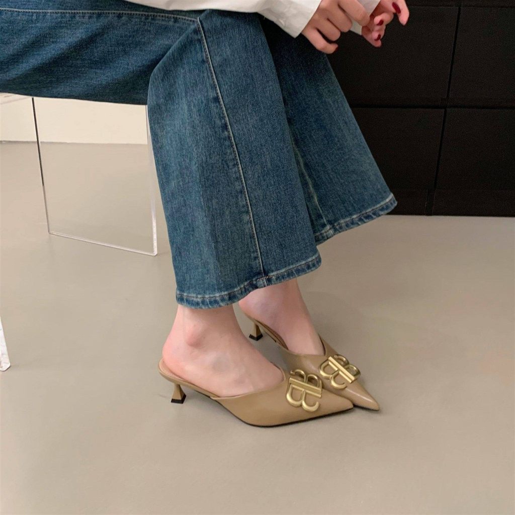 TT Mũi Nhọn Khóa Kim Loại Nữ Thời Trang Phù Hợp Với Giày Sandal Nữ Cao Chống Trơn Trượt