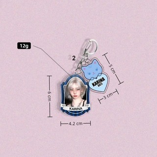 Kpop Idols Karina Giselle Keychain 2pcs/Set Cartoon Cute Double Sides Acrylic Printing Pendant Backpack Accessories