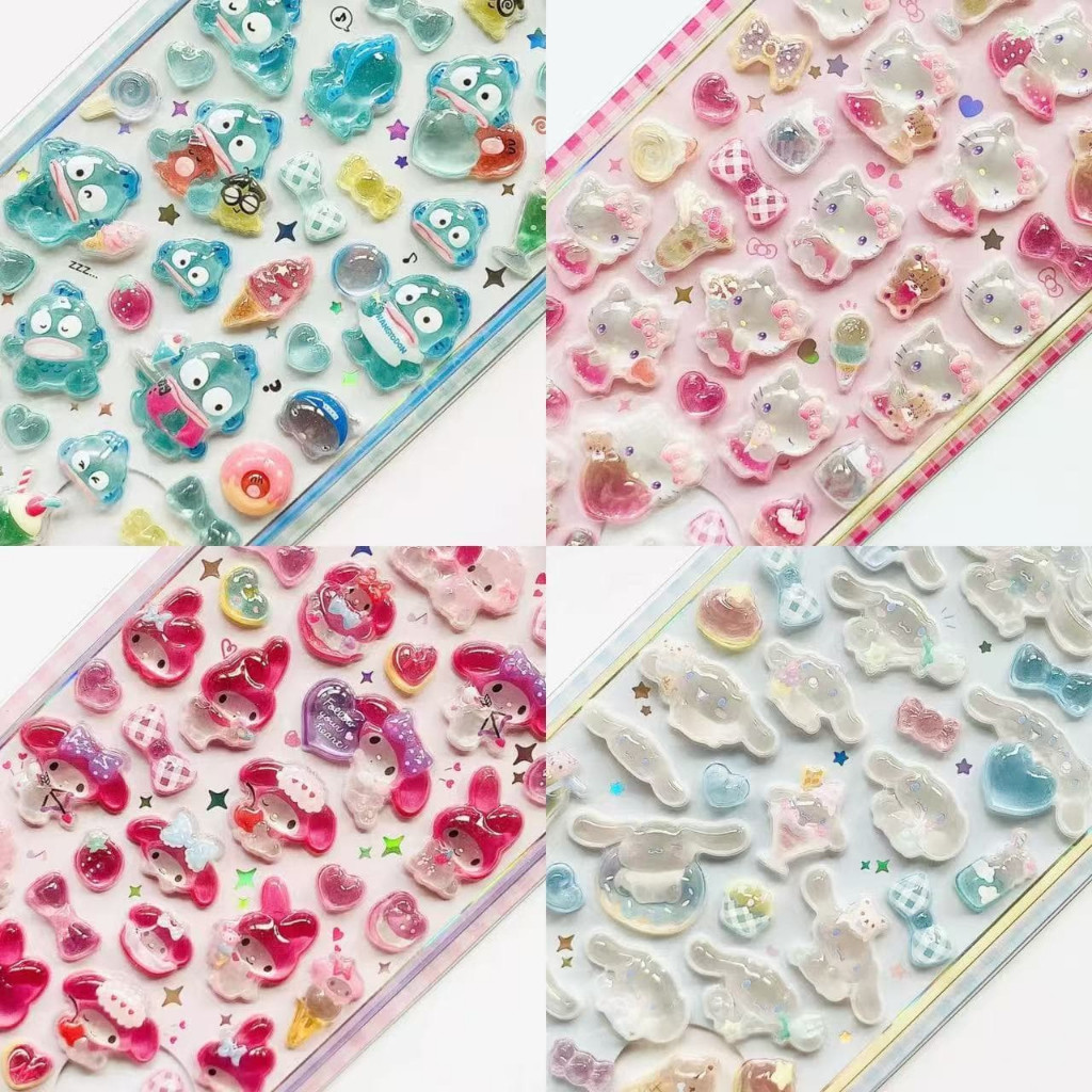 Sticker 3D Crystal Kawaii Sanrio | Kuromi My Melody Hello Kitty Cinnamoroll | DIY Trang Trí Vỏ Điện Thoại Ngọt Ngào