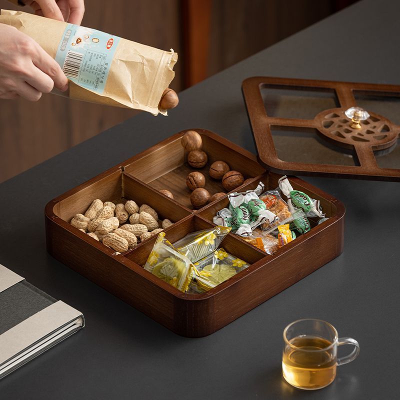 Sáng Tạo Đĩa Hộp Bảo Quản Trái Cây Khô Ăn Nhẹ Đĩa Chia Kẹo Món Tráng Miệng Hộp Đựng Kẹo Đồ Ăn Nhẹ Hạt Trái Cây Khô Đĩa Gỗ