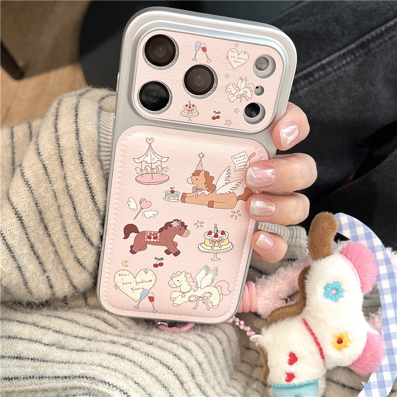 Ốp điện thoại chất liệu TPU + PU họa tiết ngựa cho iPhone 17 Pro max 16 Pro Horse