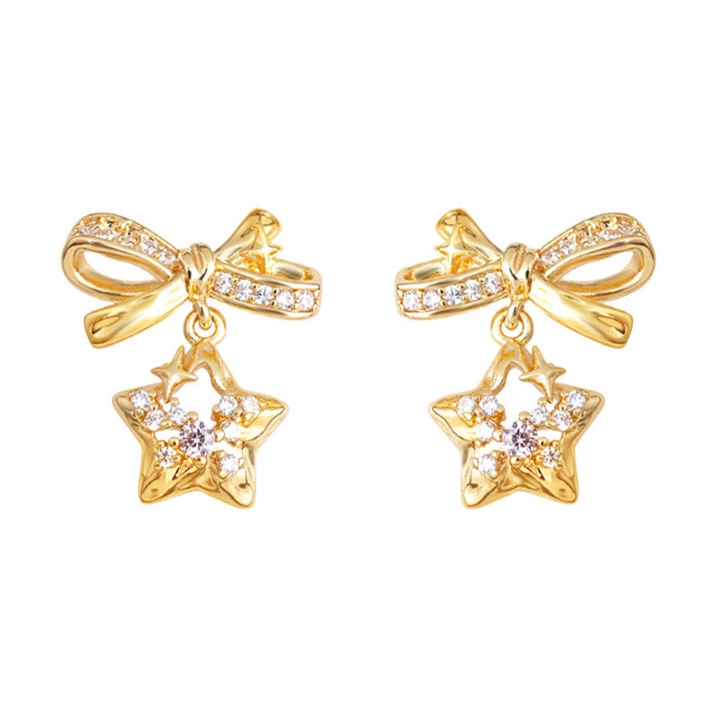 Bông tai kim bạc Meteor Bow Zircon 925 dành cho nữ Thiết kế Niche