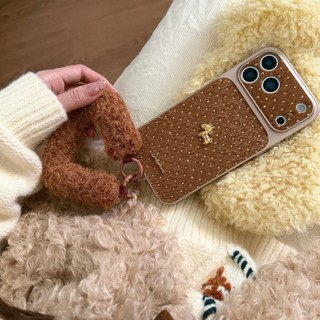 Làm Giàu 3D Ngựa Vàng Sóng Điểm Nâu Sang Trọng Wrsitband Ốp Lưng Điện Thoại iPhone 17Promax 14 15 16 Pro Max 13 Vỏ Di Động Nữ Chống Sốc Như Ống Kính 17Pro