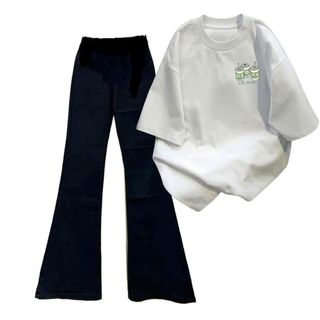 sét bộ quần ống loe dáng dài 95cm + mix áo ly nước in áo phong cách đơn giản -thuba94