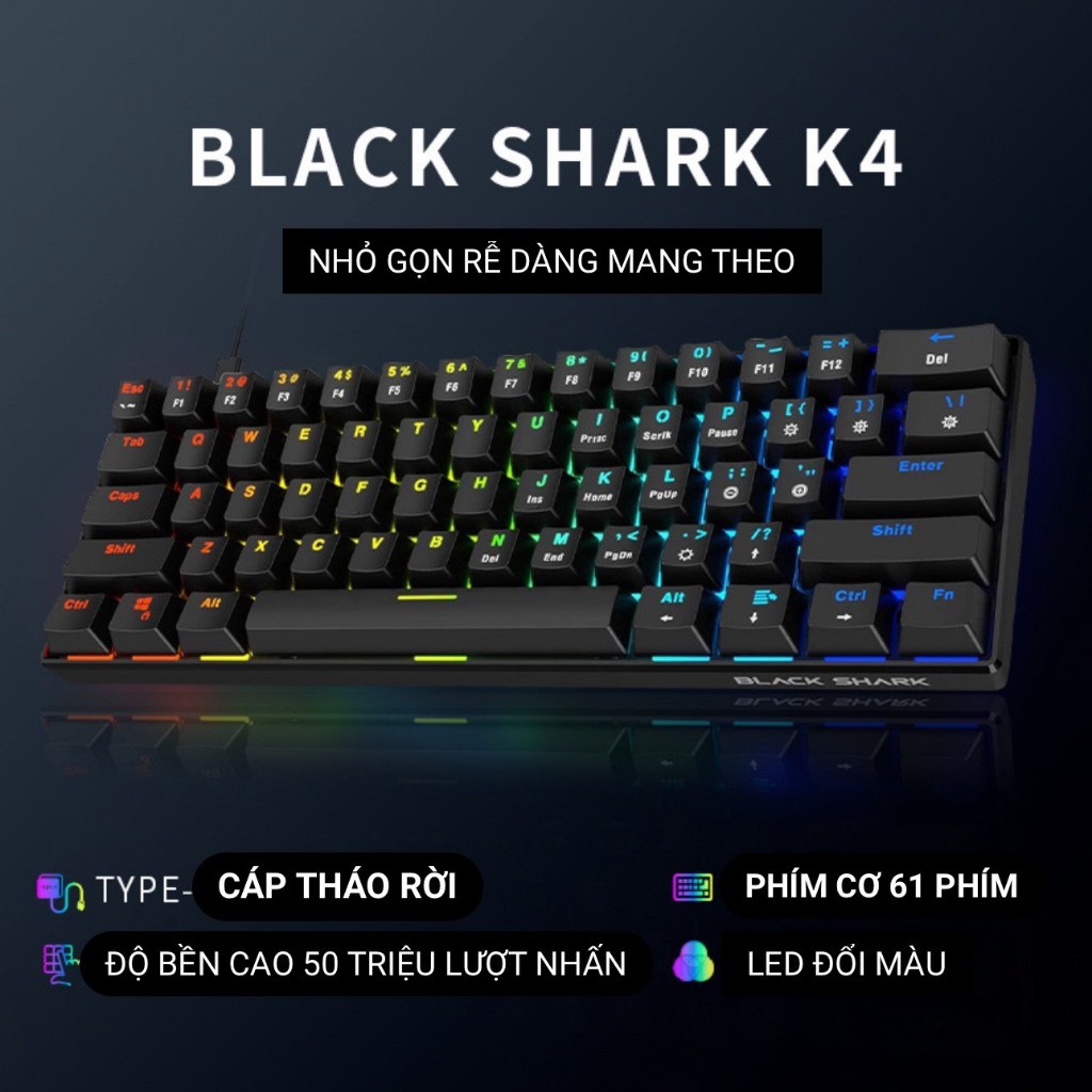 Bàn phím cơ Gaming Black Shark K4 LED RGB | Có app chỉnh | Stab căn chỉnh sẵn | Plate kim loại  | kết nối TypeC tháo rời | BigBuy360 - bigbuy360.vn