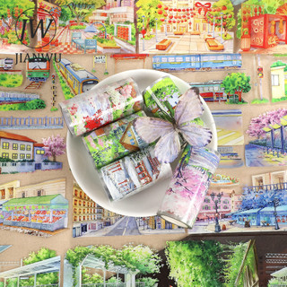 JIANWU 500cm Vintage Cây Hoa Đường Phố Phong Cảnh Chất Liệu Cắt Dán Thêu Sò PET Băng Sáng Tạo DIY Tạp Chí Văn Phòng Phẩm