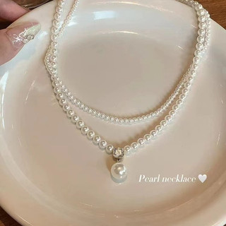 Vòng cổ ngắn chocker zircon và ngọc trai hai lớp, phong cách cổ điển sang trọng