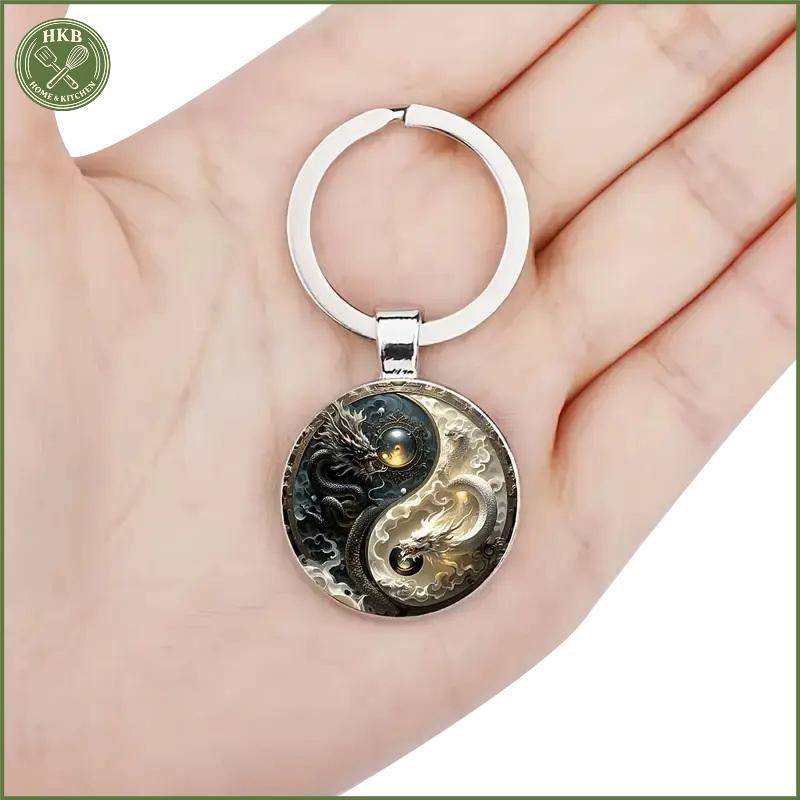 [SH] Móc khóa rồng âm Dương - Mặt dây chuyền hợp kim thời trang, Thiết kế rồng trắng và trắng, Hoàn hảo cho túi xách, Bapas và quà tặng độc đáo [VN]