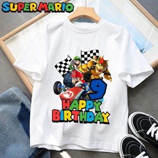 Áo thun Super Mario Hoạt Hình 1-9 Tuổi Tiệc Sinh Nhật Áo Cotton Tay Ngắn Cho Trẻ Em Quà Tặng Sinh Nhật