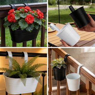 Giỏ đựng chậu trồng cây treo lan can bằng kim loại - Giá đỡ chậu hoa trên hàng rào - Trang trí ban công sân vườn ngoài trời trong nhà