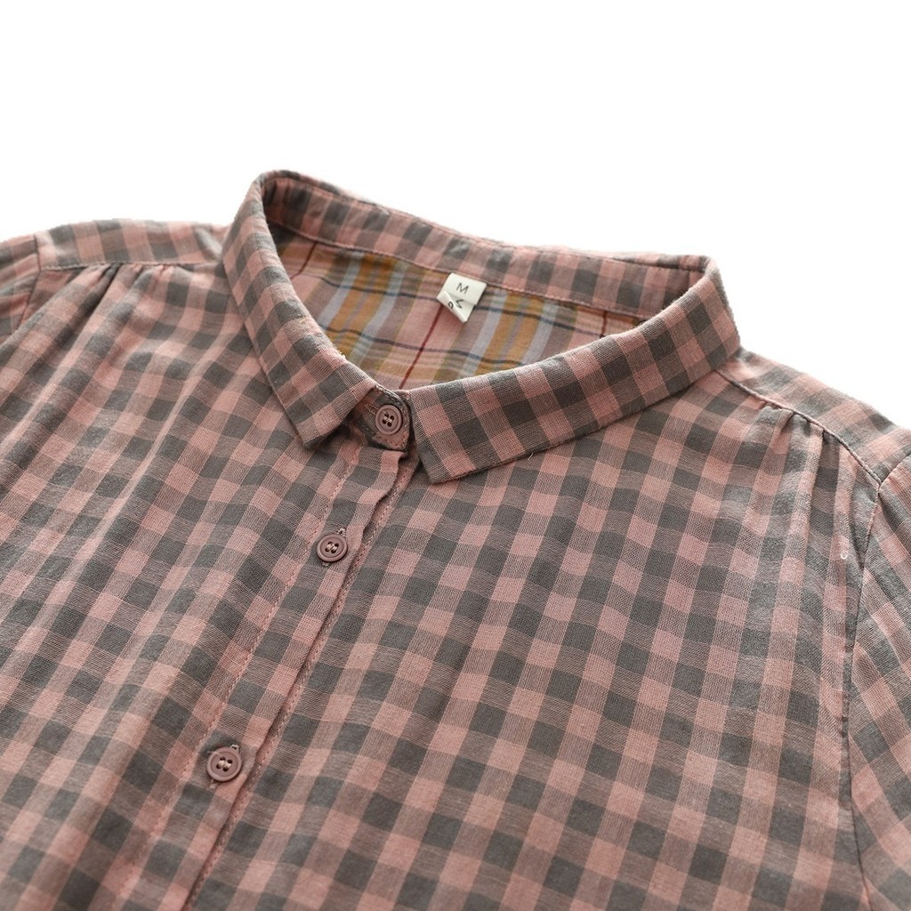 Áo sơ mi nữ tay ngắn kẻ sọc phong cách Mori, kèm cardigan rời - chất liệu 100% sợi cotton cao cấp