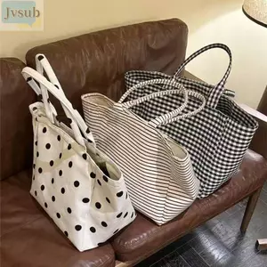 Túi tote vải JVSUB, Túi chấm bi in sọc in chấm bi, phong cách lười biếng Kiểm tra in chất liệu vải công suất lớn Tote dung tích lớn Sử dụng hàng ngày