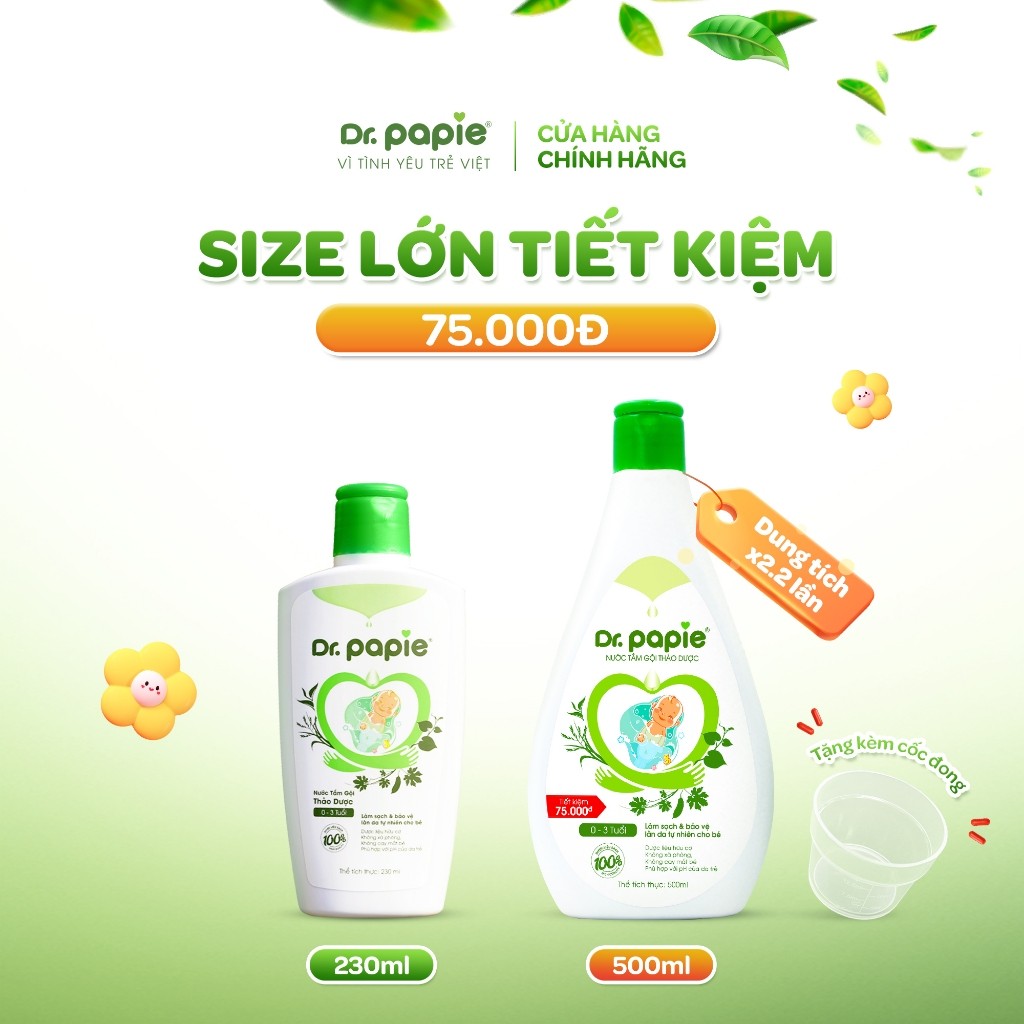 Nước Tắm Gội 2 IN 1 Cho Bé Sơ Sinh Chiết Xuất Thảo Dược Shan Tuyết Làm Mát Da Giảm Mẩn Đỏ Dr.Papie