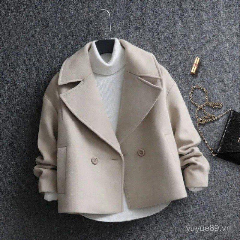 Mẫu áo khoác len ngắn Preppy thu đông phiên bản Hàn Quốc dành cho nữ
