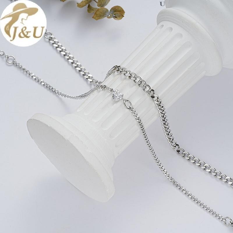 Bộ vòng tay inox thời trang đơn giản cho cặp đôi, pha lê hình trái tim bạc dây xích - Quà tặng tình yêu