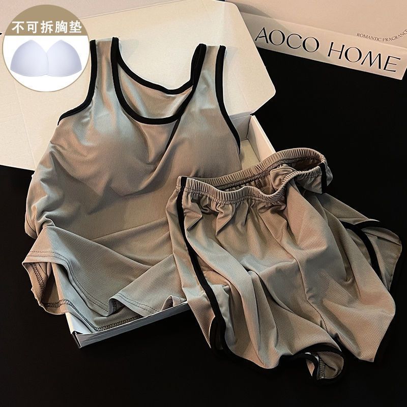2025 Áo Bộ Đồ Ngủ Nữ Có Miếng Lót Ngực Màu Sắc Phù Hợp Với Băng Lụa Ren Sling Loungewear Bộ Có Thể Đeo Bên Ngoài