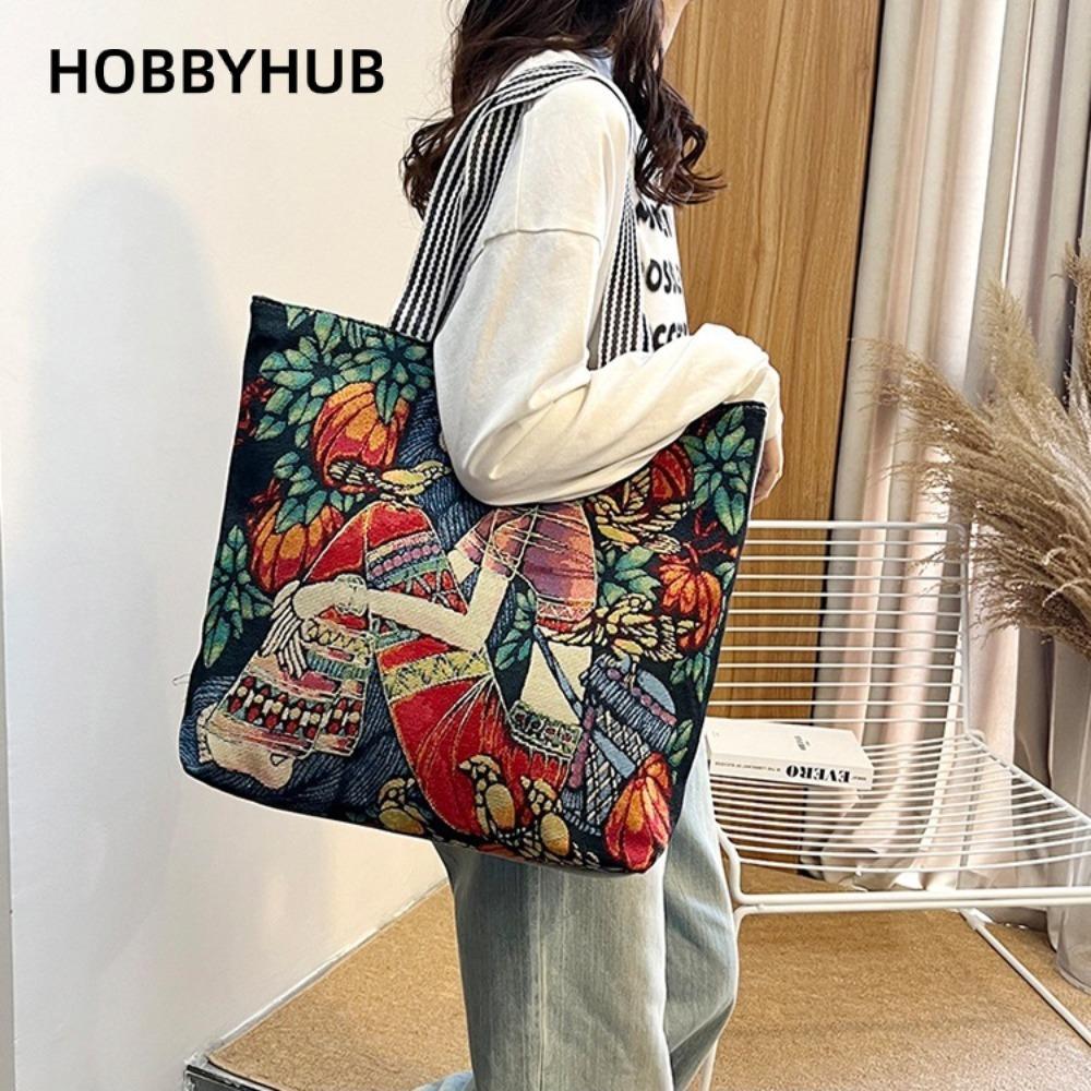 Túi xách cổ điển HOBBYHUB, Túi đeo vai hình vuông bằng vải Canvas, Túi lưu trữ dung tích lớn