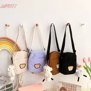 HFSHY Di Động Corduroy Gấu Điện Thoại Túi Đeo Ngang Điện Thoại Di Động Ví Đựng Tiền Xu Thời Trang Đeo Chéo Túi Nhỏ Corduroy Mini Túi VN