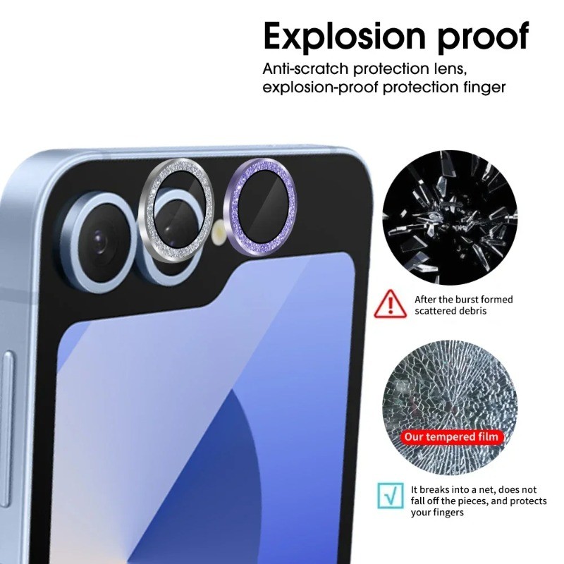 Dành Cho Samsung Galaxy Z Flip 7 Long Lanh Ống Kính Máy Ảnh Kính Cường Lực Cho Samsung Galaxy Z Fold 7 Full Cover Kim Loại Camera Bảo Vệ Ống Kính Vòng Nắp