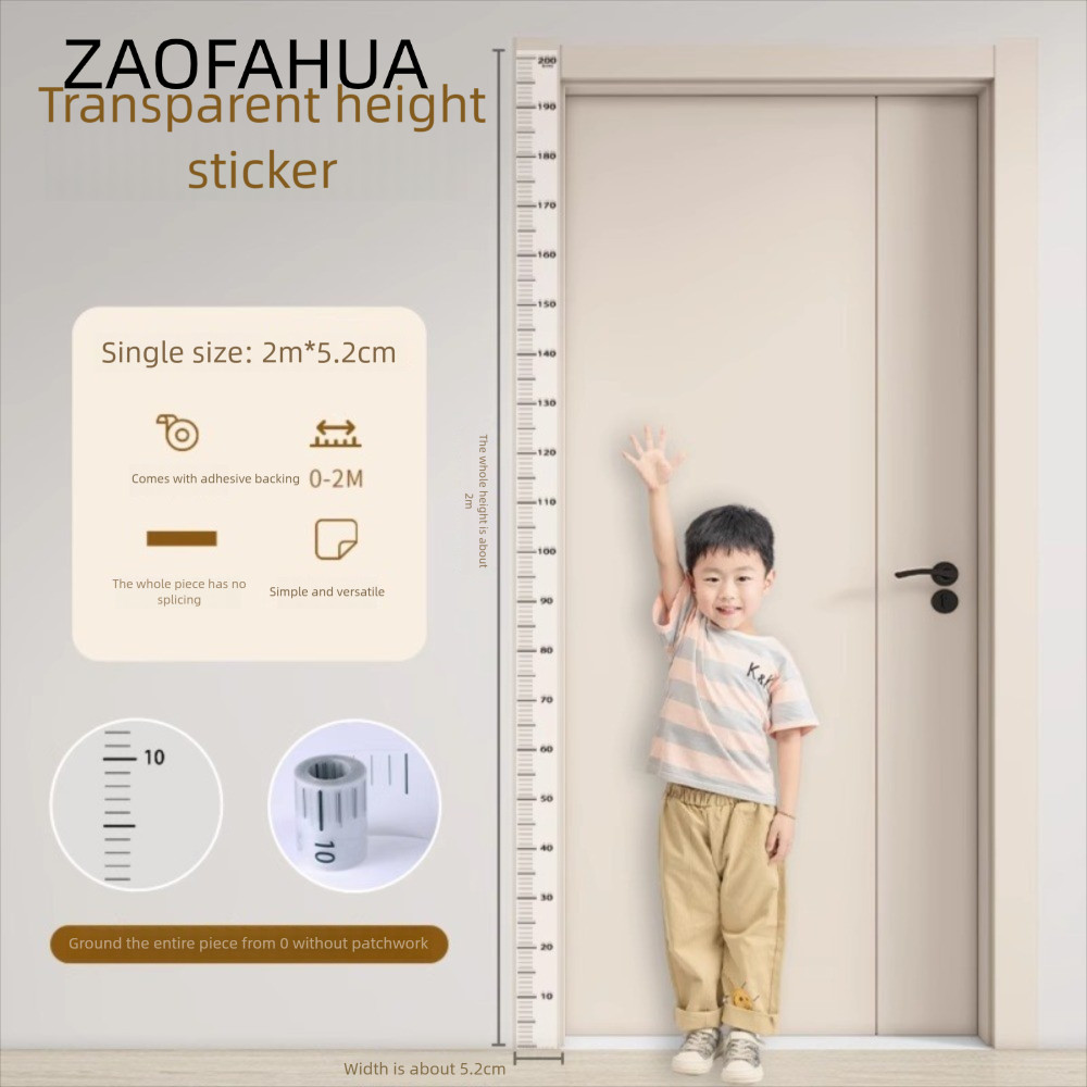 Nhãn dán đo chiều cao ZAOFAHUA, Biểu đồ tăng trưởng trẻ em chống nước cao 2M, Băng đo chiều cao có thể tháo rời tự dính trong suốt cho trẻ mới biết đi