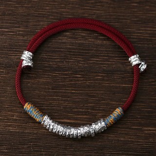 Vòng tay handmade phong cách Trung Hoa, dây cotton xoắn màu đỏ, phù hợp nam và nữ.