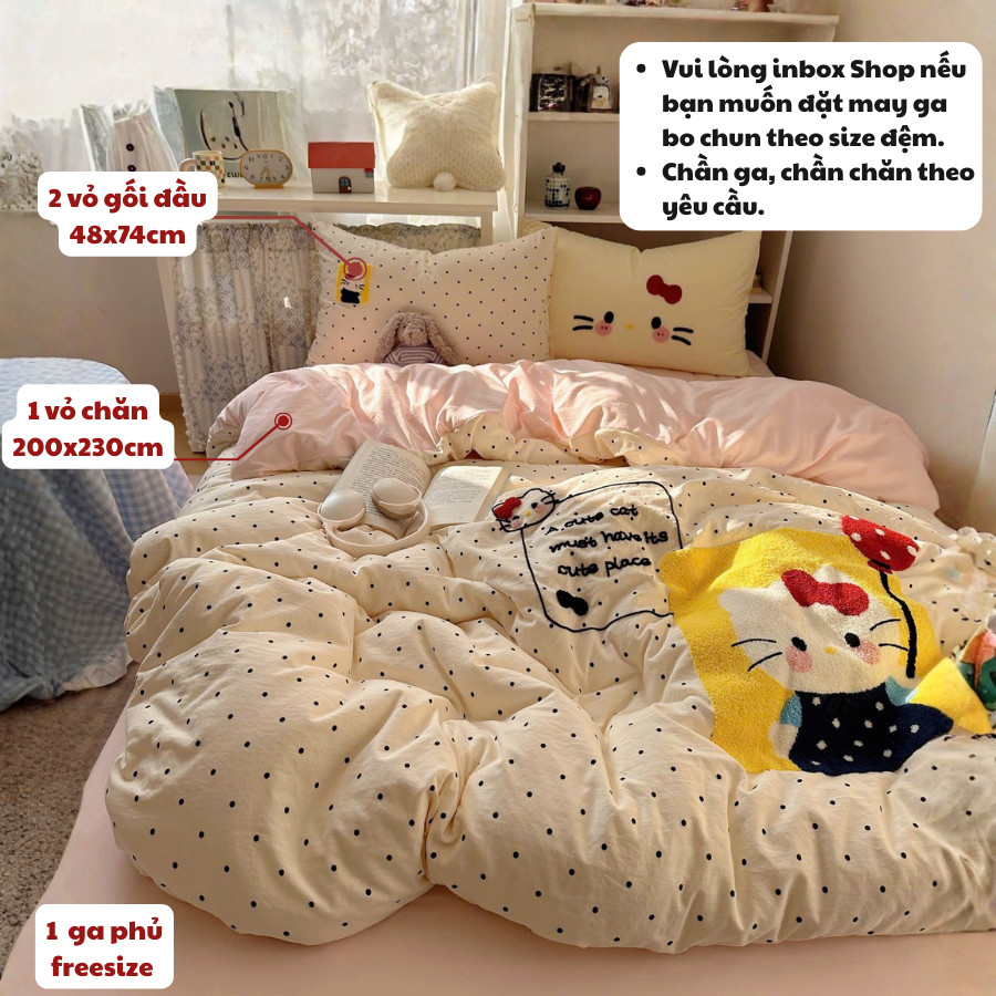 (ST889) Bộ vỏ chăn ga gối đũi MemminbeddingLuxury đáng yêu, nhẹ nhàng, chất vải thoáng khí, tạo cảm giác dễ chịu