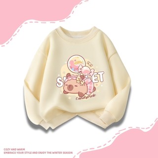 Áo sweatshirt in họa tiết Kapibala dành cho bé gái, kiểu dáng giản dị và dễ thương, mỏng nhẹ, thời trang và thoải mái.
