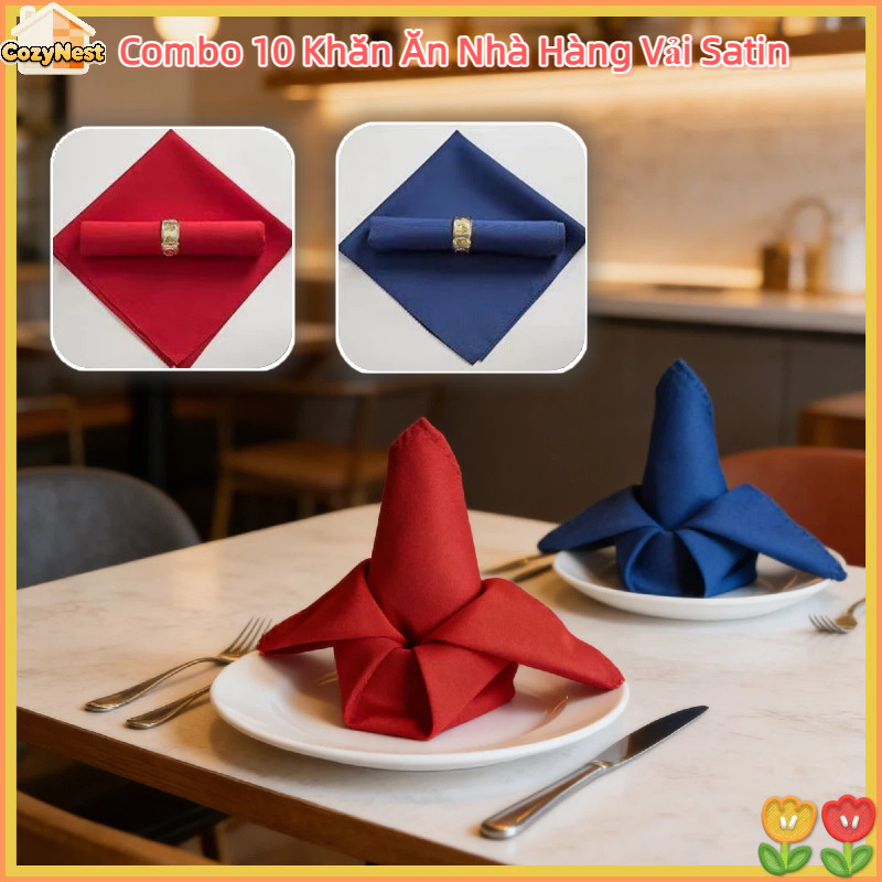 Combo 10 Khăn Ăn Nhà Hàng Vải Satin-Chống Bám Bẩn,Bền Đẹp,Không Xù Lông-Trang Trí Bàn Ăn Sang Trọng