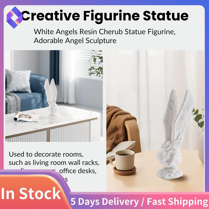Thiên Thần Trắng Nhựa Cherubs Tượng Tượng, Tượng Tưởng Niệm Điêu Khắc Thiên Thần Đáng Yêu Trang Trí Nhà Cửa Trong Nhà, Cánh Trắng Dễ Dàng Lắp Đặt Dễ Dàng Sử Dụng -L