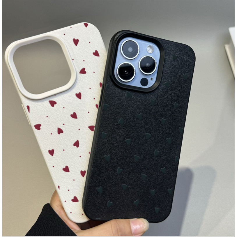 Ốp Lưng Cho iPhone 14 Plus 13 12 Pro Max Little Love Heart Da PU Sang Trọng Mềm Matte Cover