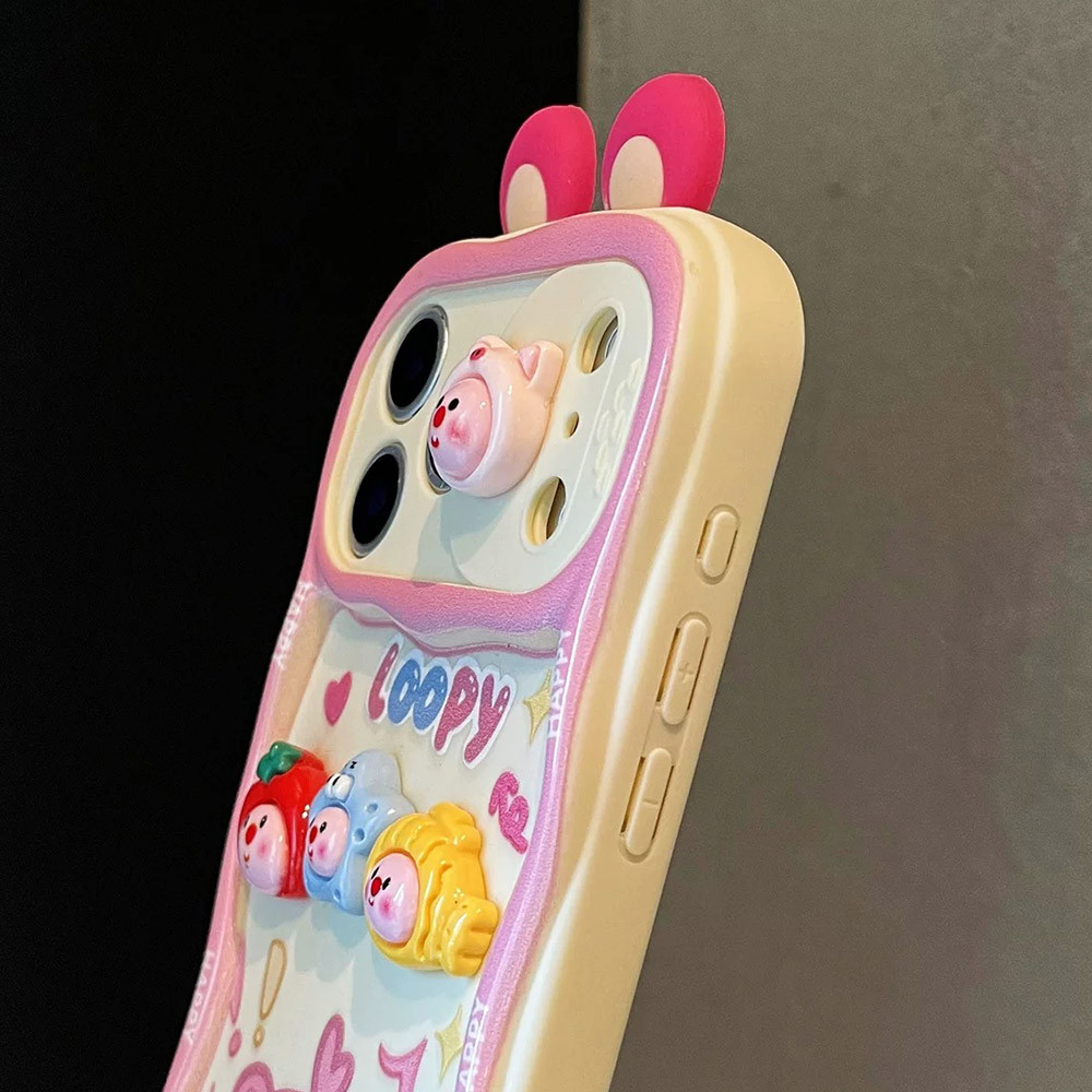 Ốp điện thoại cửa sổ trượt 3D Ear Tomato Star Beaver + Dây buộc cho iPhone 17 Pro Max 16 Plus 15 14 13 12 11 Vỏ bảo vệ chống sốc